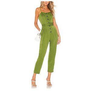 J.O.A. Olive Green Button-Front Belted Spaghetti Strap Jumpsuit